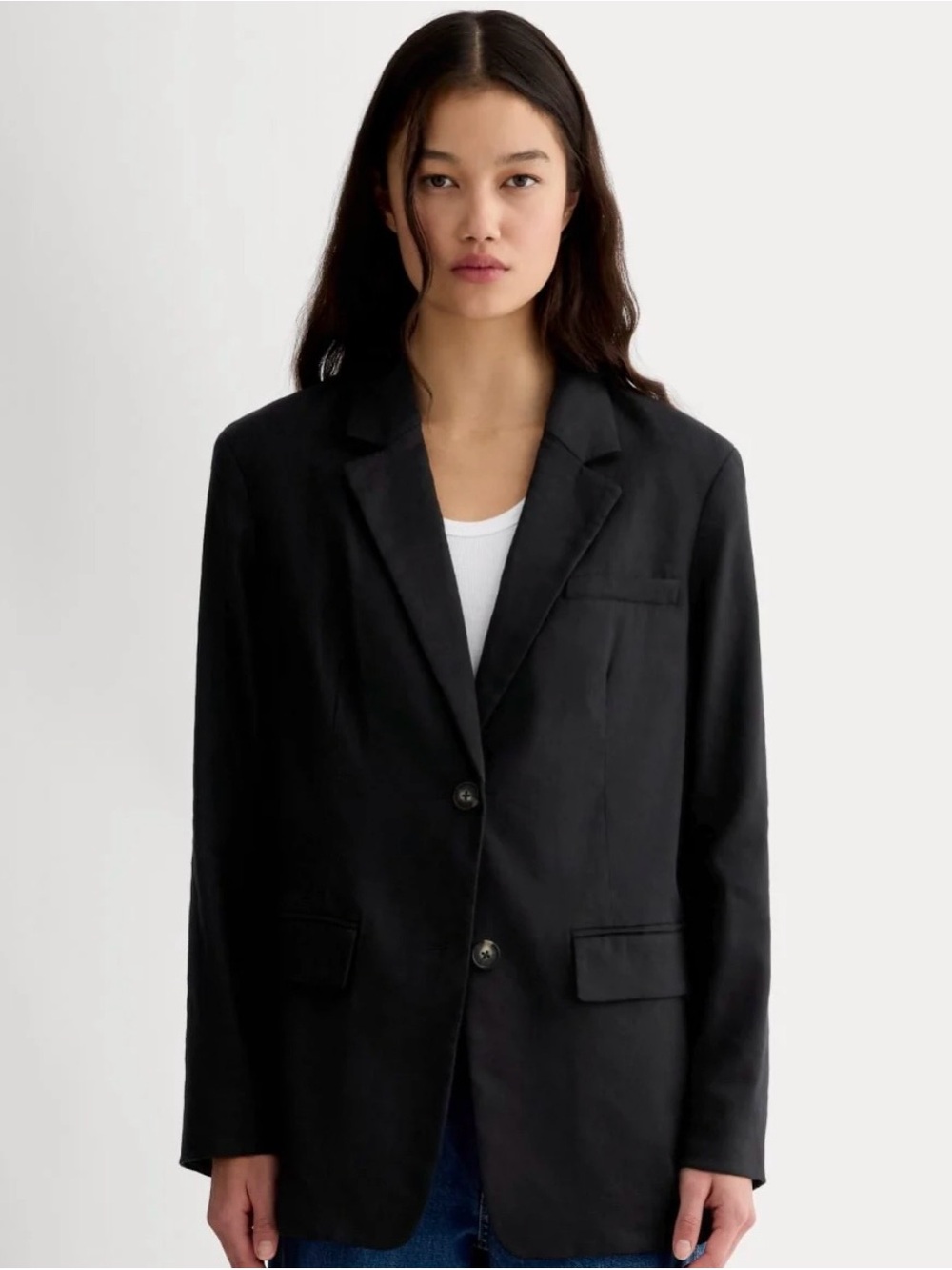 EVERLANE THE OVERSIZED BLAZER IN BUTTERSMOOTH BLACK